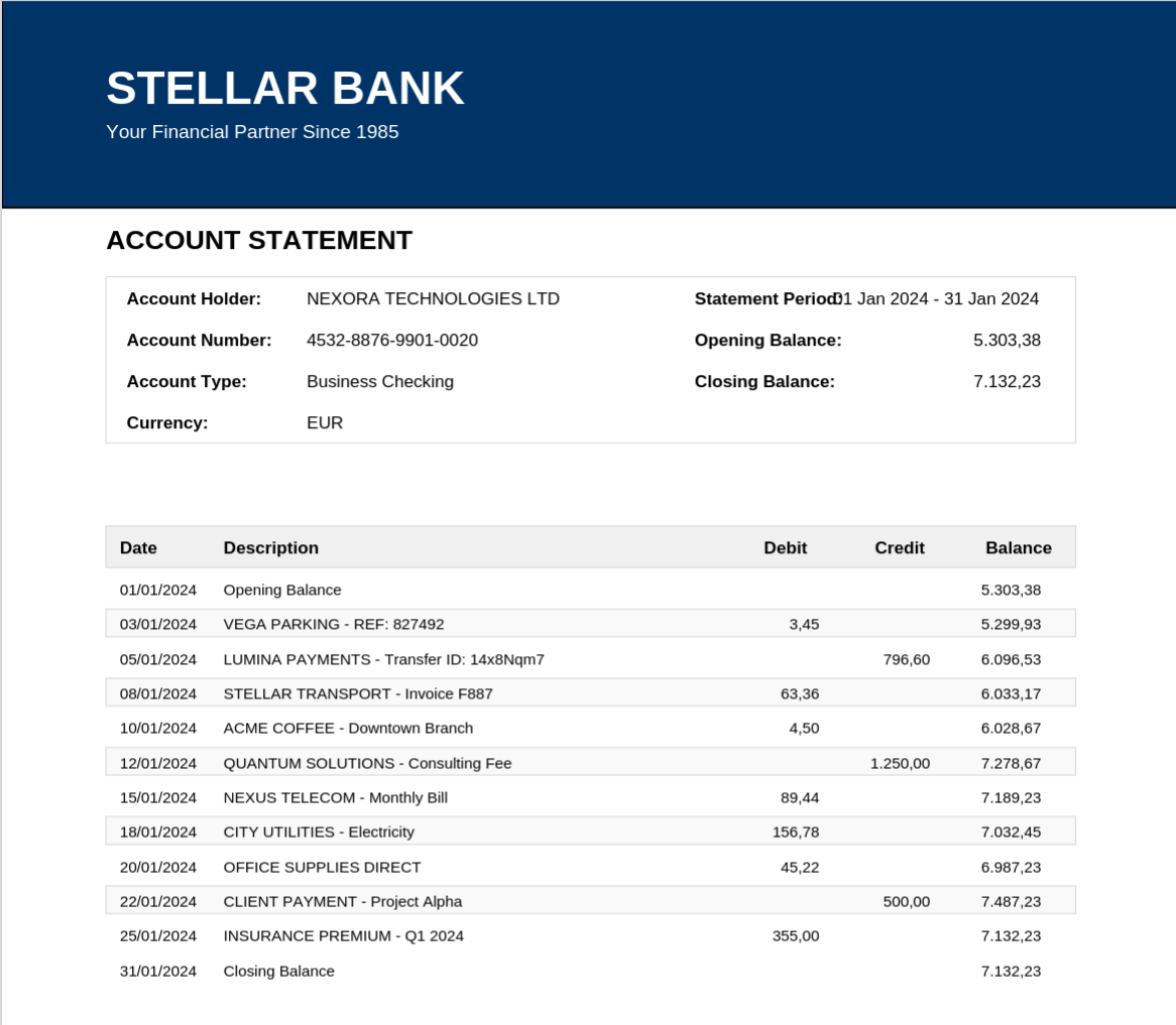 PDF Bank Statement Example