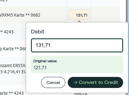 Editing a value with the original OCR result visible