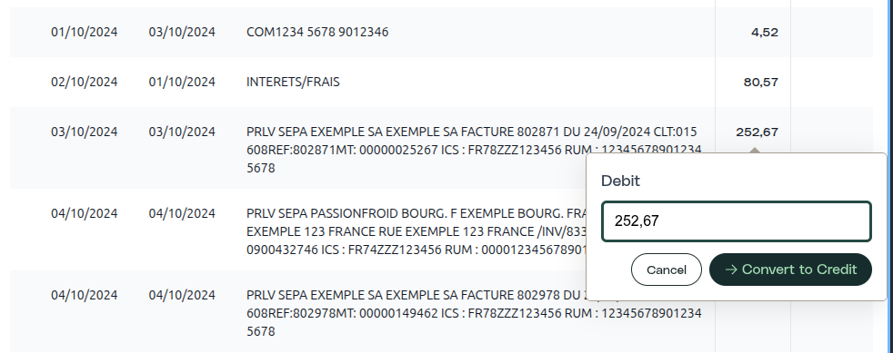 Editing a transaction value in Holofin
