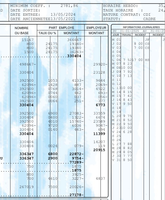 A degraded bank statement scan with mixed quality across pages